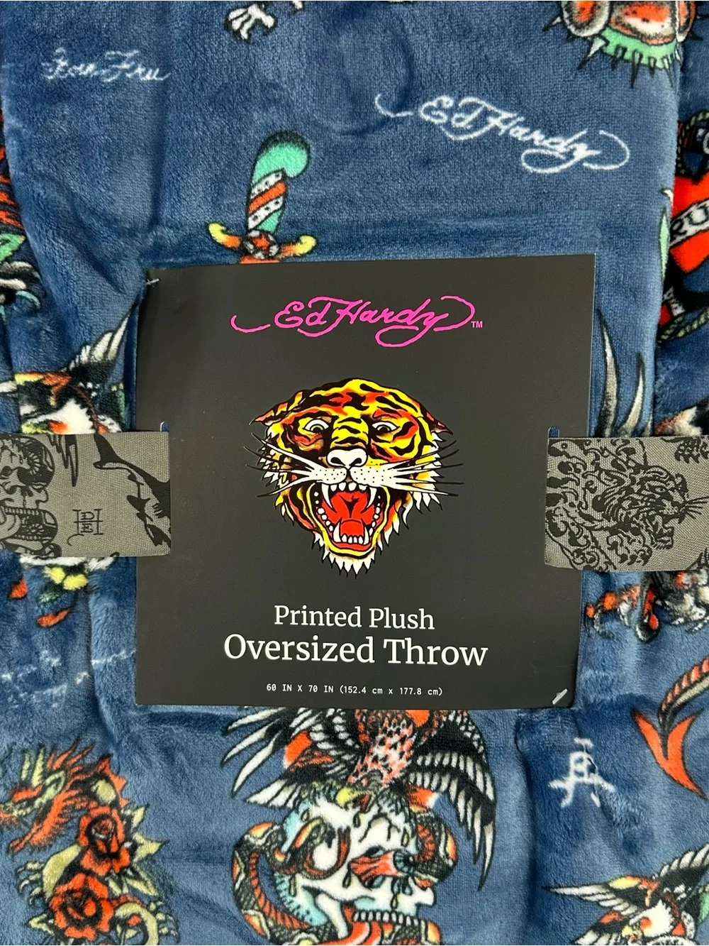 NWT ed hardy Printed Plush Oversized Throw retro rock glam whimsigoth streetwear